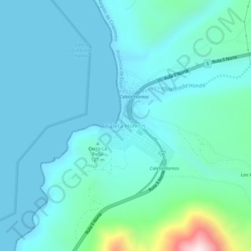 Mapa topográfico Caleta Hornos, altitude, relevo