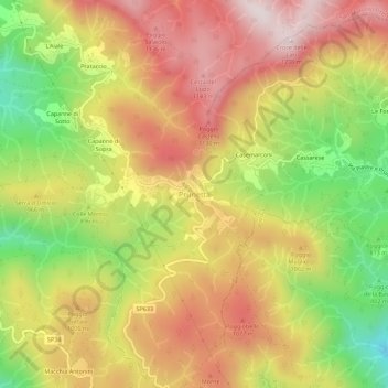 Mapa topográfico Prunetta, altitude, relevo