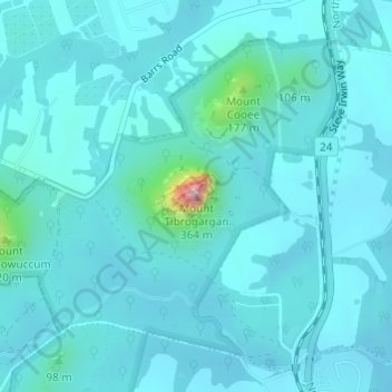 Mapa topográfico Mount Tibrogargan, altitude, relevo