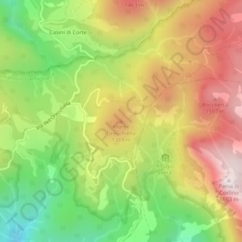 Mapa topográfico Monte Orecchiella, altitude, relevo