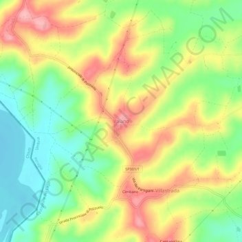 Mapa topográfico Vaiano, altitude, relevo