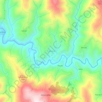 Mapa topográfico Colmeal, altitude, relevo