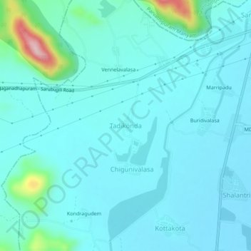 Mapa topográfico Tadikonda, altitude, relevo