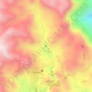 Mapa topográfico Bokong Falls, altitude, relevo