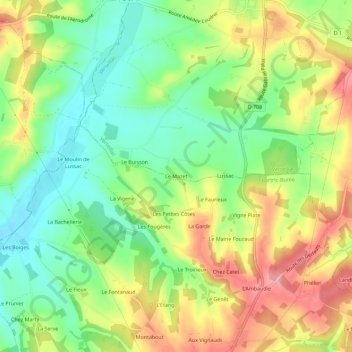 Mapa topográfico Le Mazet, altitude, relevo