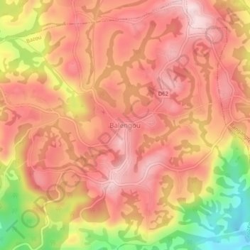 Mapa topográfico Balengou, altitude, relevo
