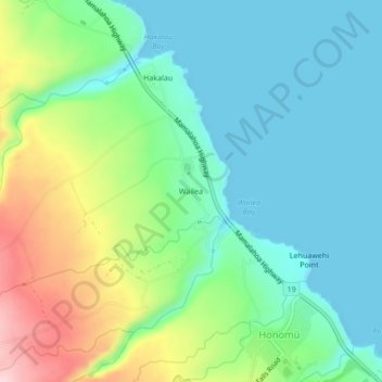 Mapa topográfico Wailea, altitude, relevo