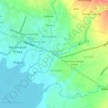 Mapa topográfico Karang Bali, altitude, relevo
