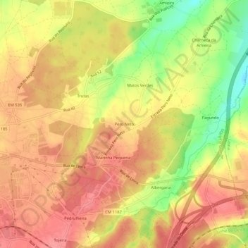 Mapa topográfico Pero Neto, altitude, relevo