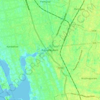 Mapa topográfico Kayamkulam, altitude, relevo