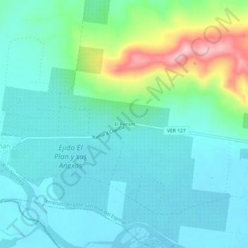 Mapa topográfico El Penon, altitude, relevo