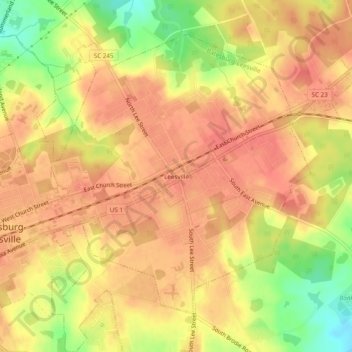 Mapa topográfico Leesville, altitude, relevo