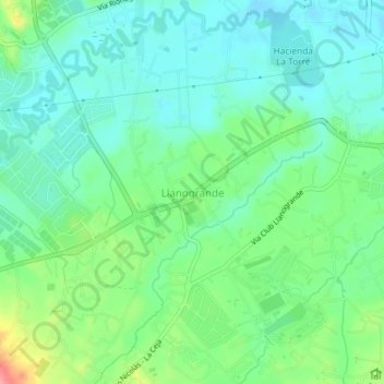 Mapa topográfico Llanogrande, altitude, relevo