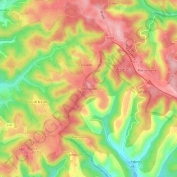 Mapa topográfico Montcoutié, altitude, relevo