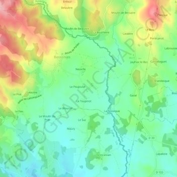 Mapa topográfico Ferluc, altitude, relevo