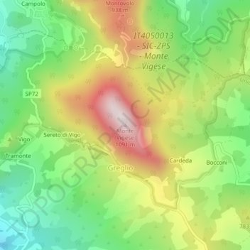 Mapa topográfico Monte Vigese, altitude, relevo