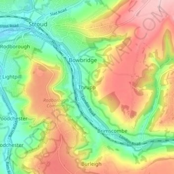 Mapa topográfico Thrupp, altitude, relevo