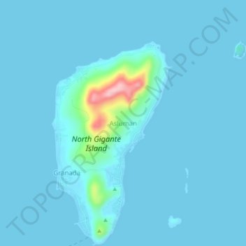 Mapa topográfico Asluman, altitude, relevo