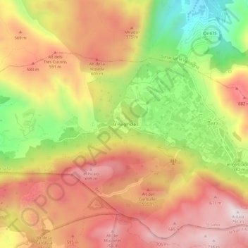 Mapa topográfico la Puigmola, altitude, relevo
