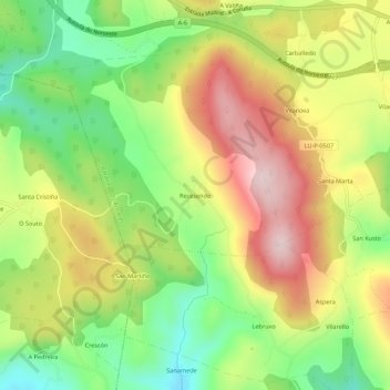Mapa topográfico Recesende, altitude, relevo