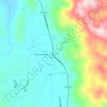 Mapa topográfico Laytonville, altitude, relevo