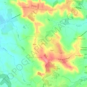 Mapa topográfico Bourgs, altitude, relevo