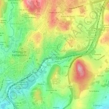 Mapa topográfico O Vieiro, altitude, relevo