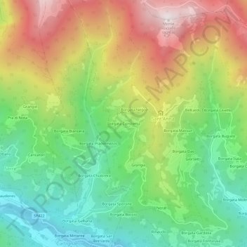 Mapa topográfico Borgata Combetta, altitude, relevo