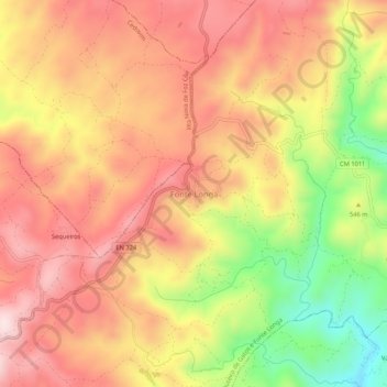Mapa topográfico Fonte Longa, altitude, relevo