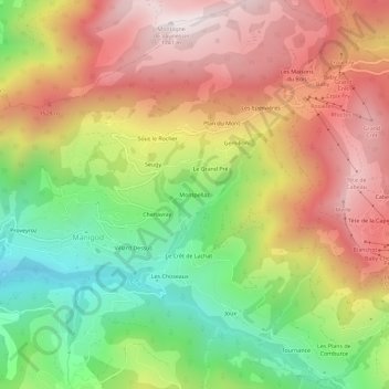 Mapa topográfico Montpellaz, altitude, relevo