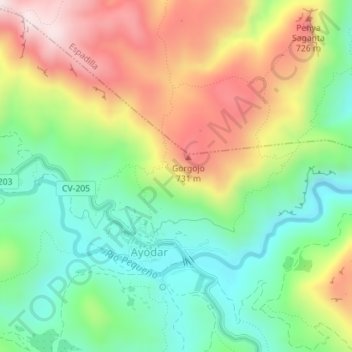 Mapa topográfico Sima Crus, altitude, relevo