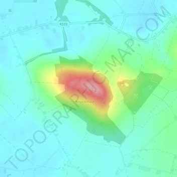 Mapa topográfico Knockma, altitude, relevo