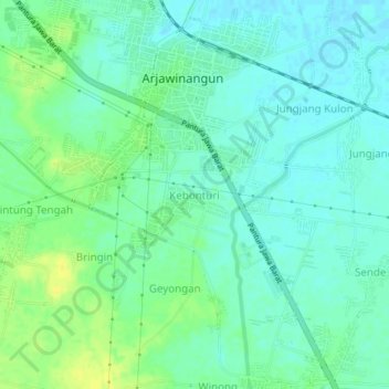 Mapa topográfico Kebonturi, altitude, relevo