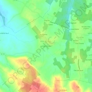 Mapa topográfico Le Puits Courant, altitude, relevo