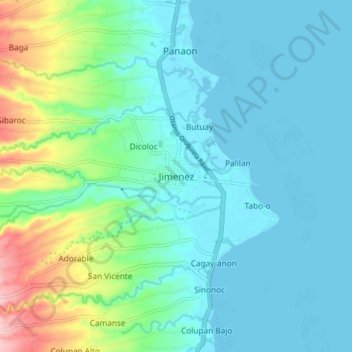 Mapa topográfico Jimenez, altitude, relevo