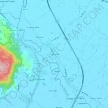 Mapa topográfico C. Donatello, altitude, relevo
