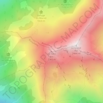 Mapa topográfico Le Petit Arc, altitude, relevo