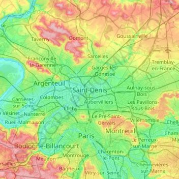 Mapa topográfico Saint-Denis, altitude, relevo