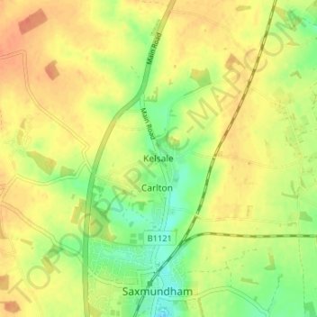 Mapa topográfico Kelsale, altitude, relevo