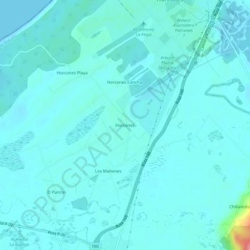Mapa topográfico Horcones, altitude, relevo