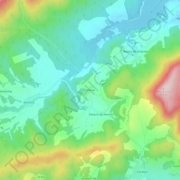 Mapa topográfico Hornes, altitude, relevo