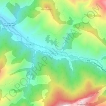 Mapa topográfico Felechosa, altitude, relevo