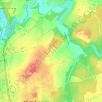 Mapa topográfico Mervant, altitude, relevo