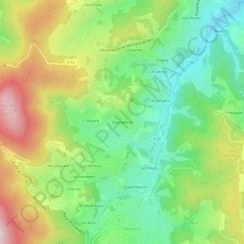 Mapa topográfico Champlong, altitude, relevo