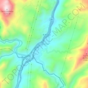 Mapa topográfico La Felisa, altitude, relevo