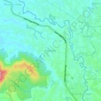 Mapa topográfico Kemang, altitude, relevo