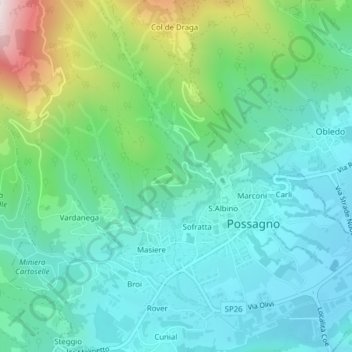 Mapa topográfico Località San Rocco, altitude, relevo