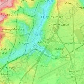 Mapa topográfico Fresnes, altitude, relevo