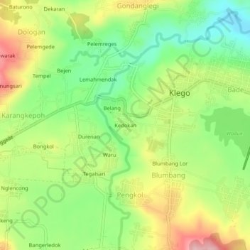 Mapa topográfico Kedokan, altitude, relevo