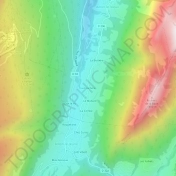 Mapa topográfico La Crochère, altitude, relevo